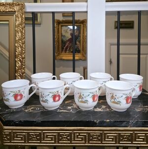 Set of 8 Vintage Arcopal France Fruits de France Milk Glass Mugs Coffee Cups